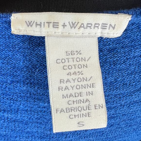 White + Warren Blue Sweater Cotton Boat Neck 3/4 Sleeve Size Small S - Picture 4 of 7